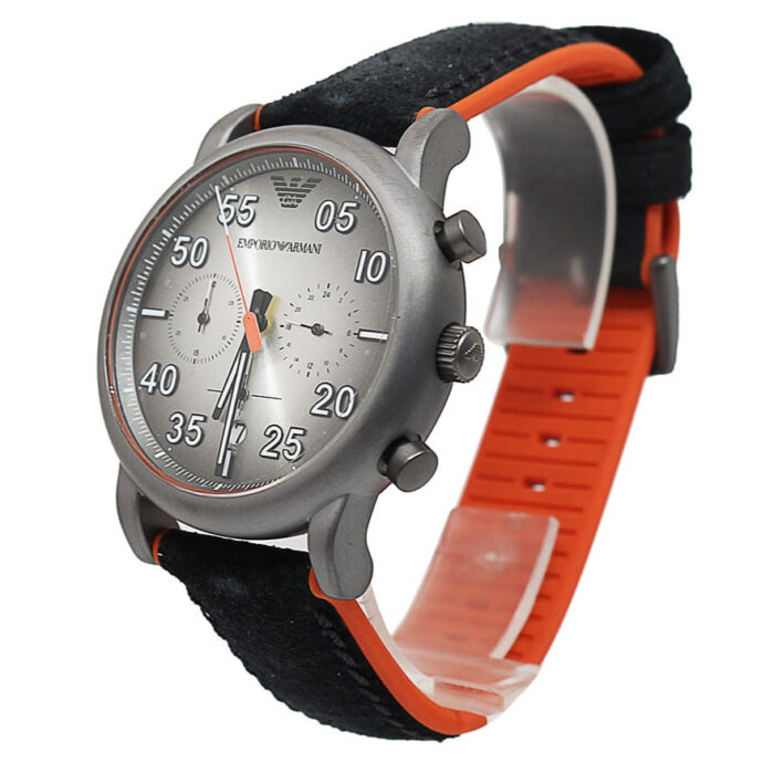 Emporio Armani Chronograph Quartz Grey Dial Black Leather Strap Watch For Men - AR11174 - Image 5